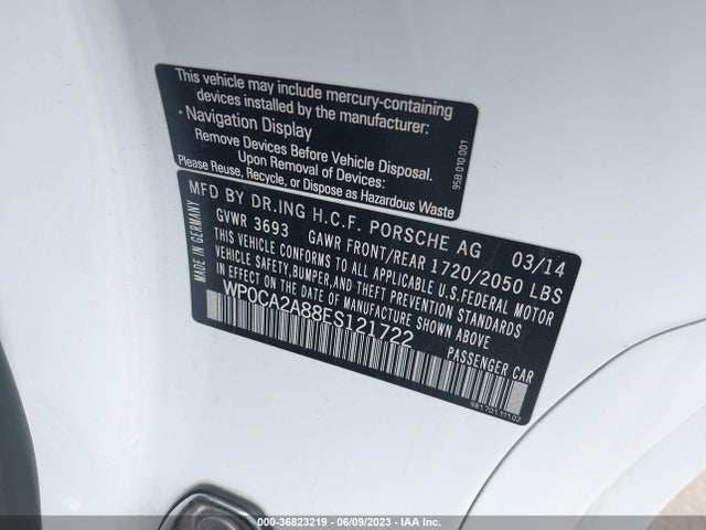 2014 Porsche Boxster, VIN: WP0CA2A88ES121722