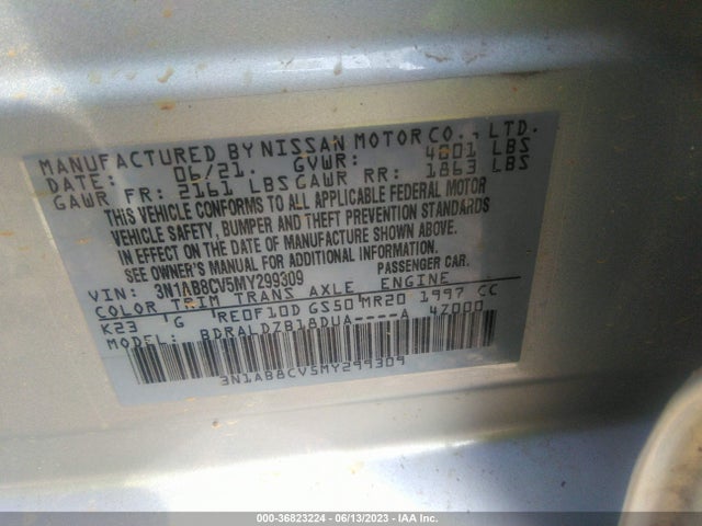 2021 NISSAN SENTRA SV VIN: 3N1AB8CV5MY299309
