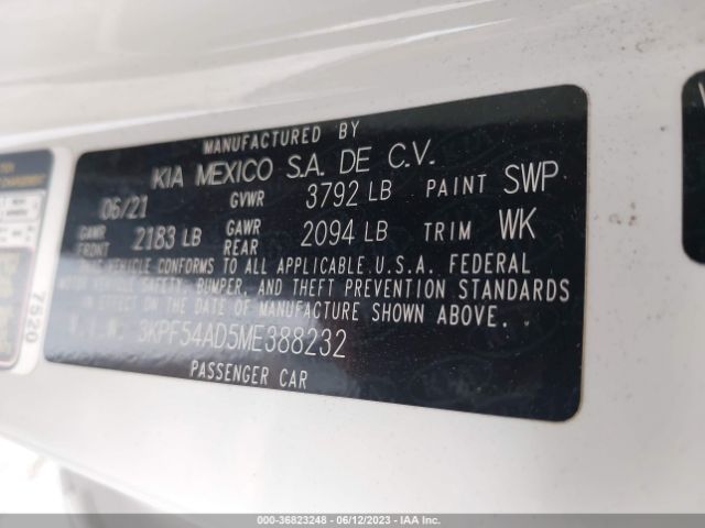 3KPF54AD5ME388232 KIA FORTE EX