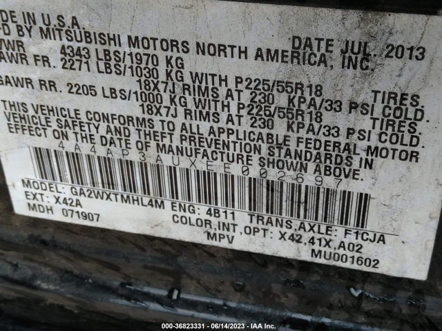 4A4AP3AUXEE002697 Mitsubishi Outlander Sport Es