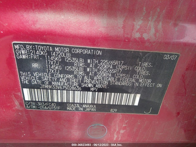 2007 TOYOTA RAV4 VIN: JTMBK33V675028636