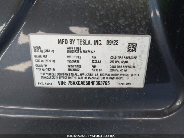 7SAXCAE50NF363765 Tesla MODEL X