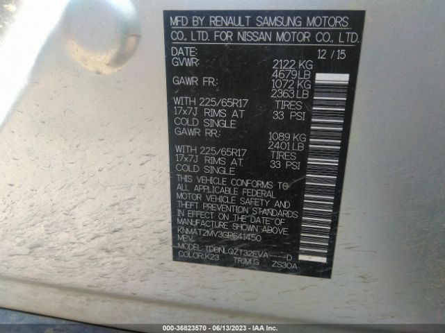 KNMAT2MV3GP641450 Nissan ROGUE SV