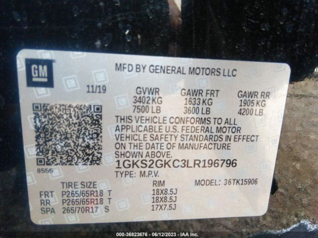 1GKS2GKC3LR196796 GMC Yukon Xl Slt