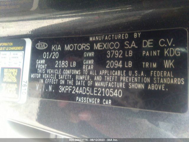 3KPF24AD5LE210540 KIA Forte Lxs