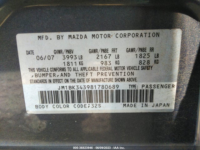 2008 MAZDA MAZDA3 S GT *LTD AVAIL* VIN: JM1BK343981780689