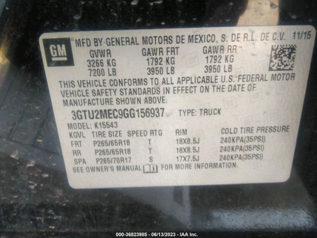 3GTU2MEC9GG156937 GMC Sierra 1500 Sle