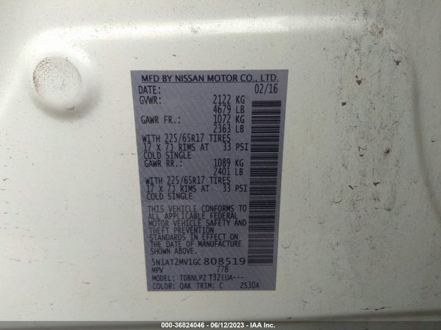 Nissan Rogue Sl 2016 5N1AT2MV1GC808519 Image 9