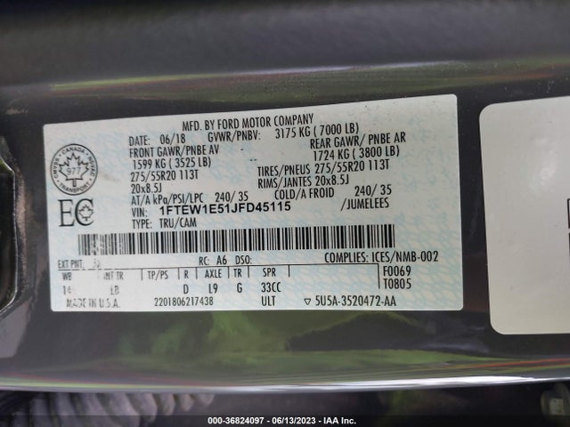 Ford F-150 Xl/xlt/lariat 2018 1FTEW1E51JFD45115 Image 14