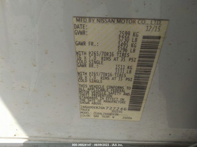 1N6AD0ER2GN727246 Nissan Frontier S/sv/desert Runner/sl