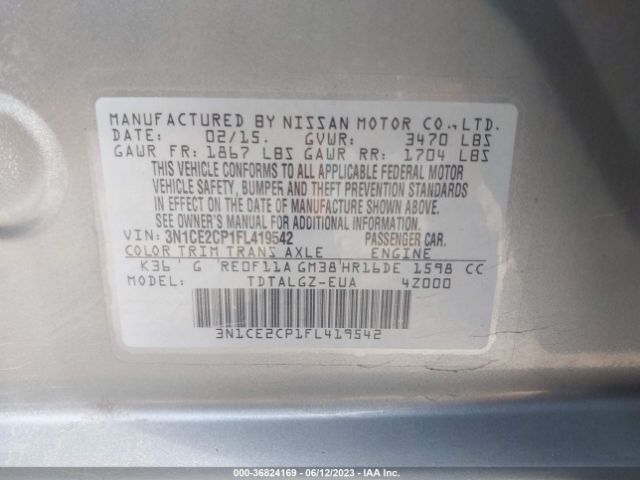 3N1CE2CP1FL419542 Nissan Versa Note Sr