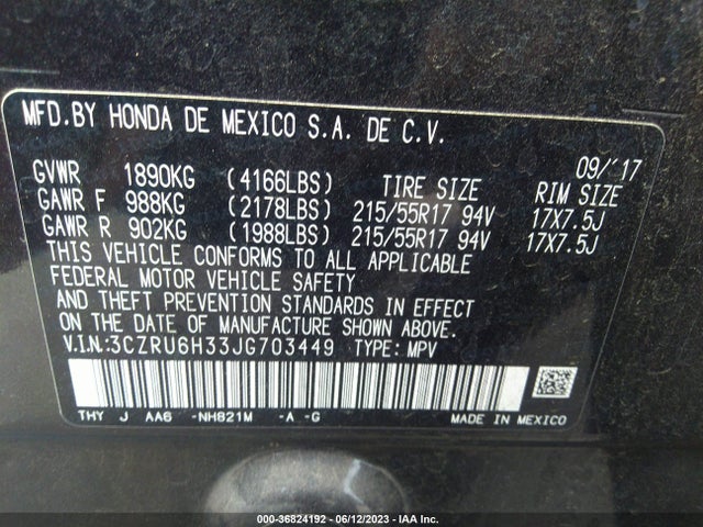 Honda HR-V LX 2018 3CZRU6H33JG703449 Image 10