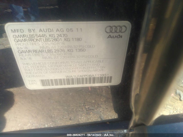 2011 AUDI Q5 2.0T PREMIUM PLUS VIN: WA1LFAFP0BA113931