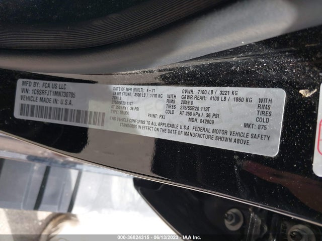 1C6SRFJT1MN730705 RAM 1500 Laramie