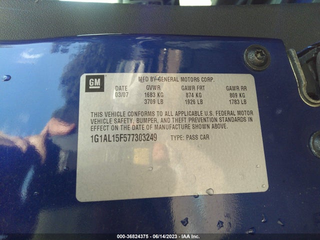 2007 CHEVROLET COBALT LT VIN: 1G1AL15F577303249