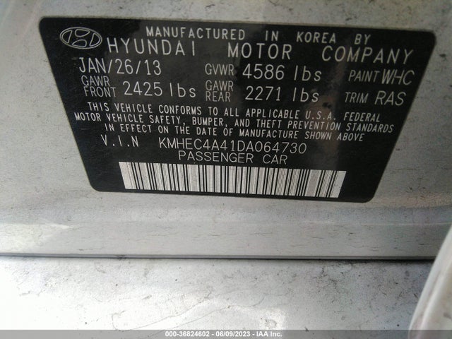 2013 HYUNDAI SONATA HYBRID VIN: KMHEC4A41DA064730