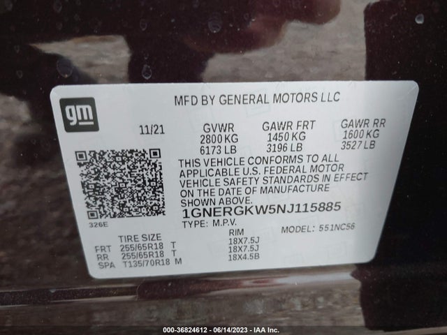 Chevrolet Traverse Lt Cloth 2022 1GNERGKW5NJ115885 Image 9