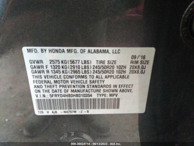 5FRYD4H80HB010354 Acura Mdx W/advance Pkg