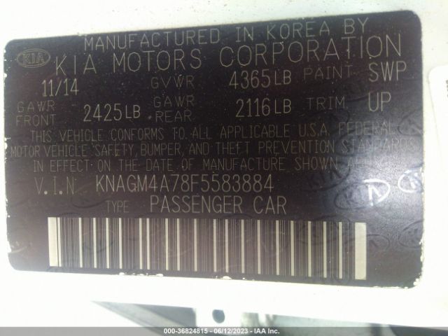 KNAGM4A78F5583884 KIA Optima Lx