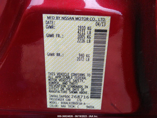 2013 NISSAN ALTIMA 2.5 S VIN: 1N4AL3AP6DC268716