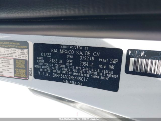 3KPF54AD9NE449017 KIA Forte Gt-line