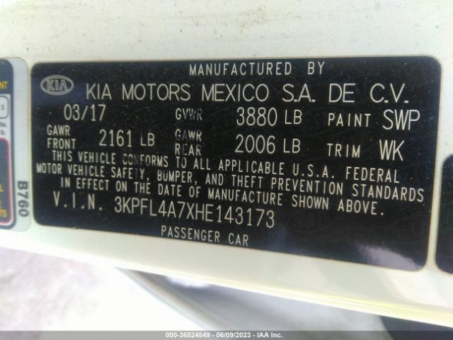 3KPFL4A7XHE143173 KIA FORTE LX