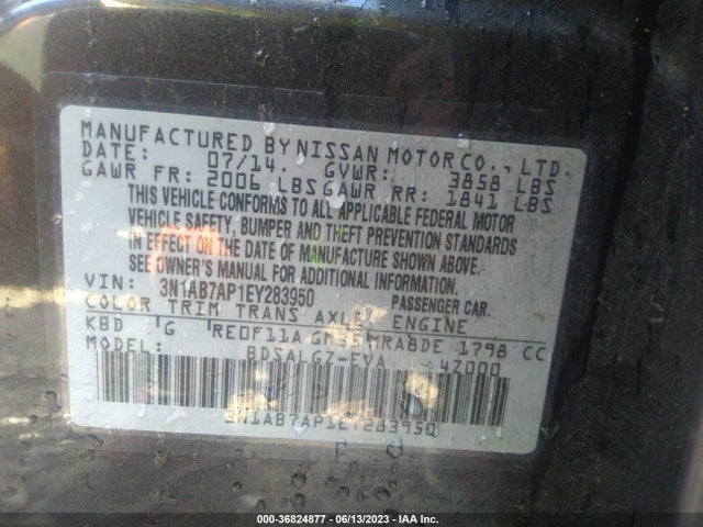 2014 NISSAN SENTRA SL VIN: 3N1AB7AP1EY283950