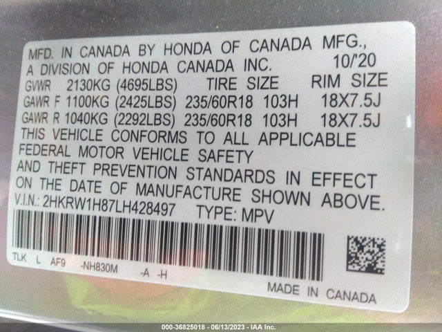 Honda Cr-v Ex-l 2020 2HKRW1H87LH428497 Image 15
