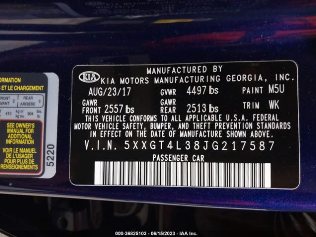 5XXGT4L38JG217587 KIA Optima S