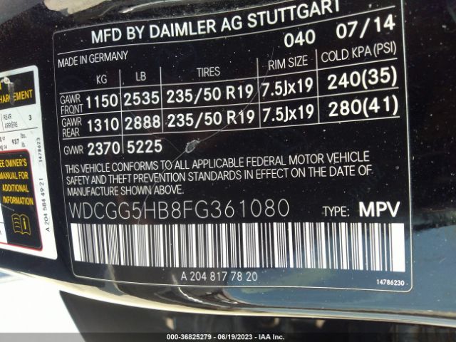 WDCGG5HB8FG361080 Mercedes-Benz Glk-class Glk 350