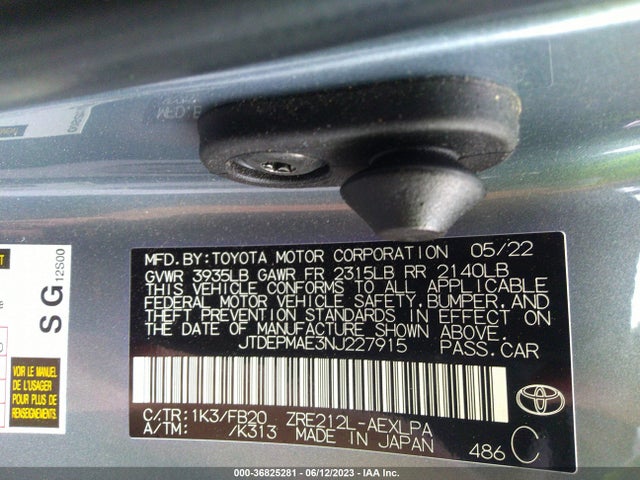 Toyota COROLLA LE 2022 JTDEPMAE3NJ227915 Image 9