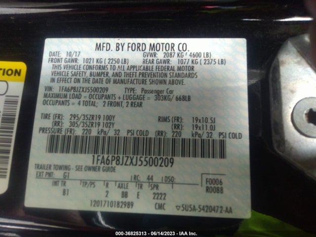 2018 Ford Mustang, VIN: 1FA6P8JZXJ5500209