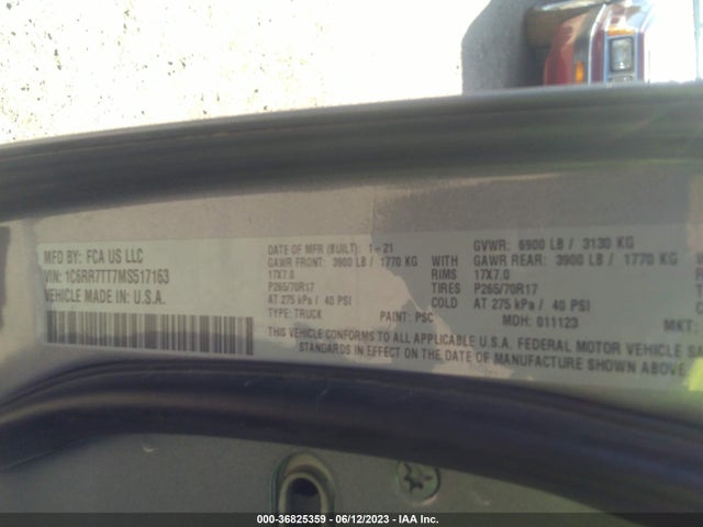 1C6RR7TT7MS517163 RAM 1500 Classic Slt