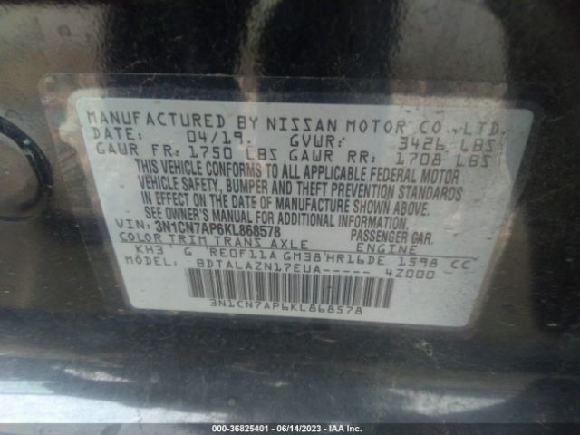 3N1CN7AP6KL868578 Nissan Versa Sedan S Plus