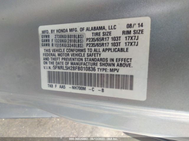 5FNRL5H28FB010836 Honda ODYSSEY LX