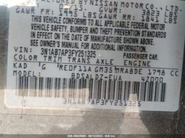3N1AB7AP3FY251325 Nissan Sentra Sr/sl/s/sv/fe+ S