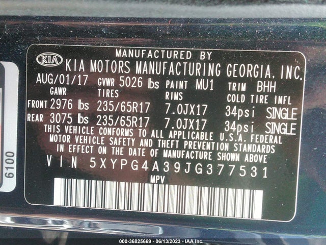 KIA Sorento 2.4l Lx 2018 5XYPG4A39JG377531 Image 9