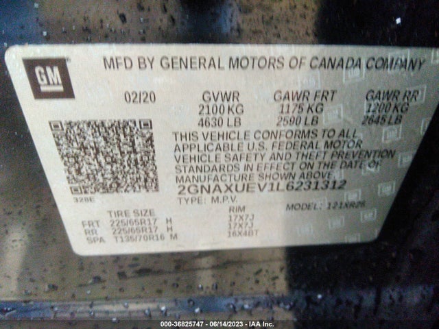 Chevrolet EQUINOX LT 2020 2GNAXUEV1L6231312 Image 9