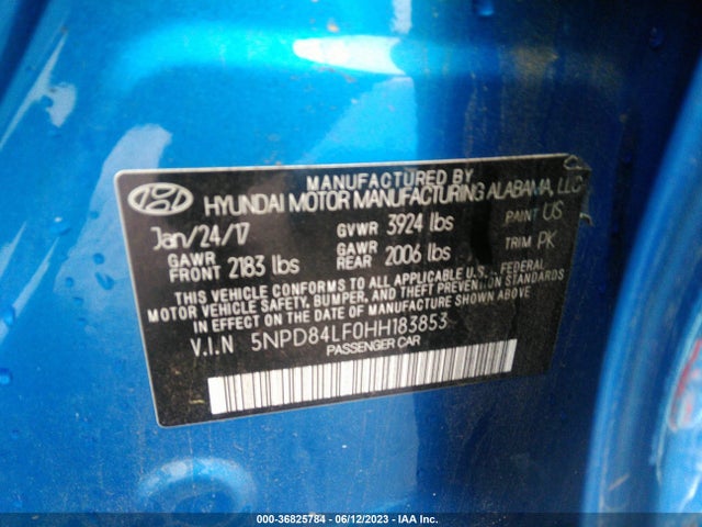 2017 HYUNDAI ELANTRA SE VIN: 5NPD84LF0HH183853