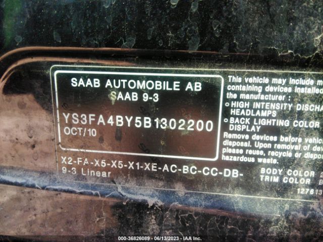 2011 SAAB 9-3 YS3FA4BY5B1302200 Photo 8