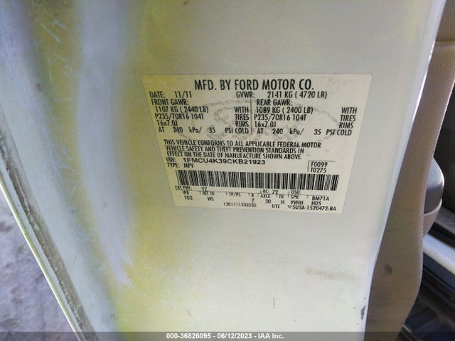 2012 FORD ESCAPE HYBRID VIN: 1FMCU4K39CKB21923