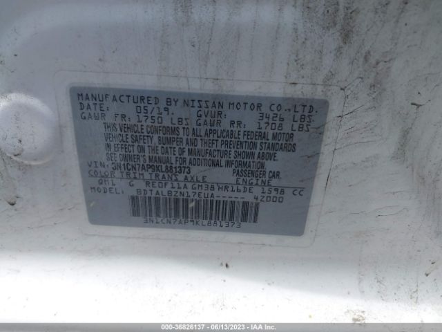 3N1CN7AP9KL881373 Nissan Versa Sedan Sv