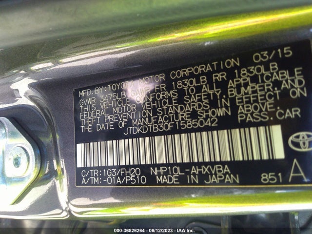 Toyota Prius C One/two/three/four 2015 JTDKDTB30F1585042 Image 16