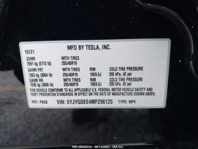 5YJYGDEE4MF296125 Tesla Model Y Long Range