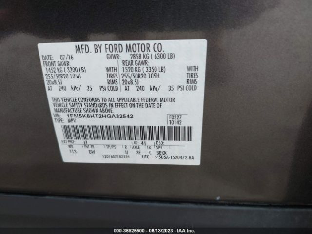 1FM5K8HT2HGA32542 Ford Explorer Platinum