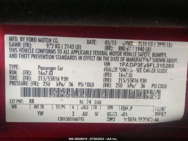 1FADP3F29FL315285 Ford FOCUS SE