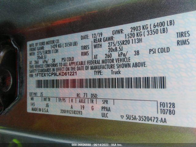 1FTEX1CP9LKD61221 Ford F-150 Xl/xlt/lariat