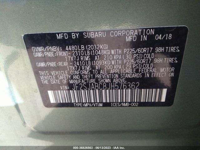 JF2SJABC8JH576362 Subaru Forester