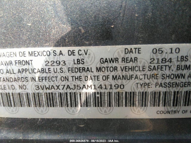2010 VOLKSWAGEN JETTA SEDAN LIMITED VIN: 3VWAX7AJ5AM141190