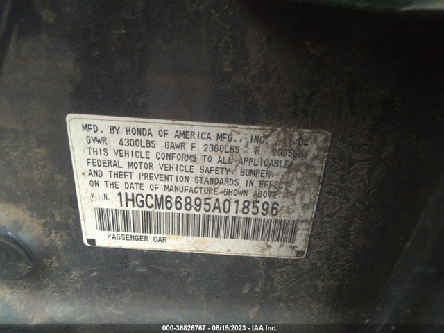 2005 HONDA ACCORD SDN EX-L V6 WITH NAVI VIN: 1HGCM66895A018596